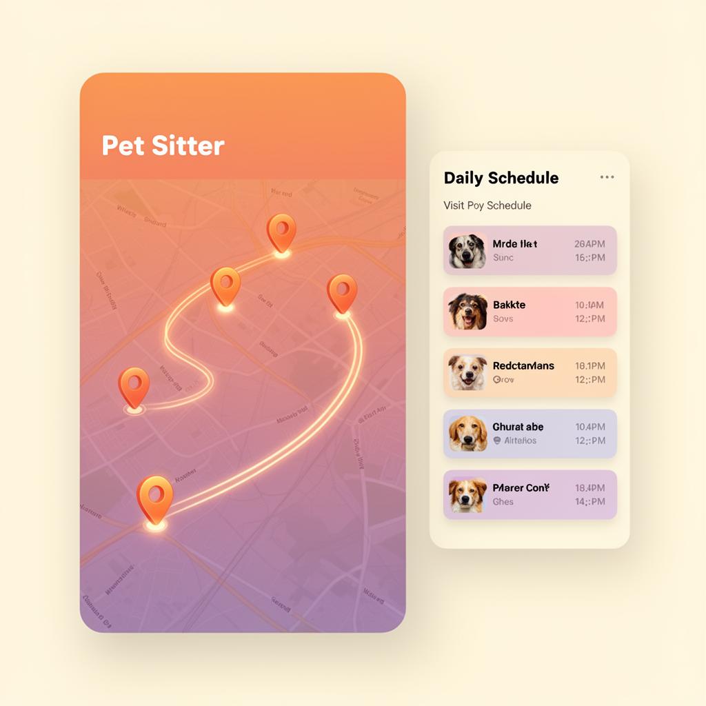 Optimized pet sitter route on a map